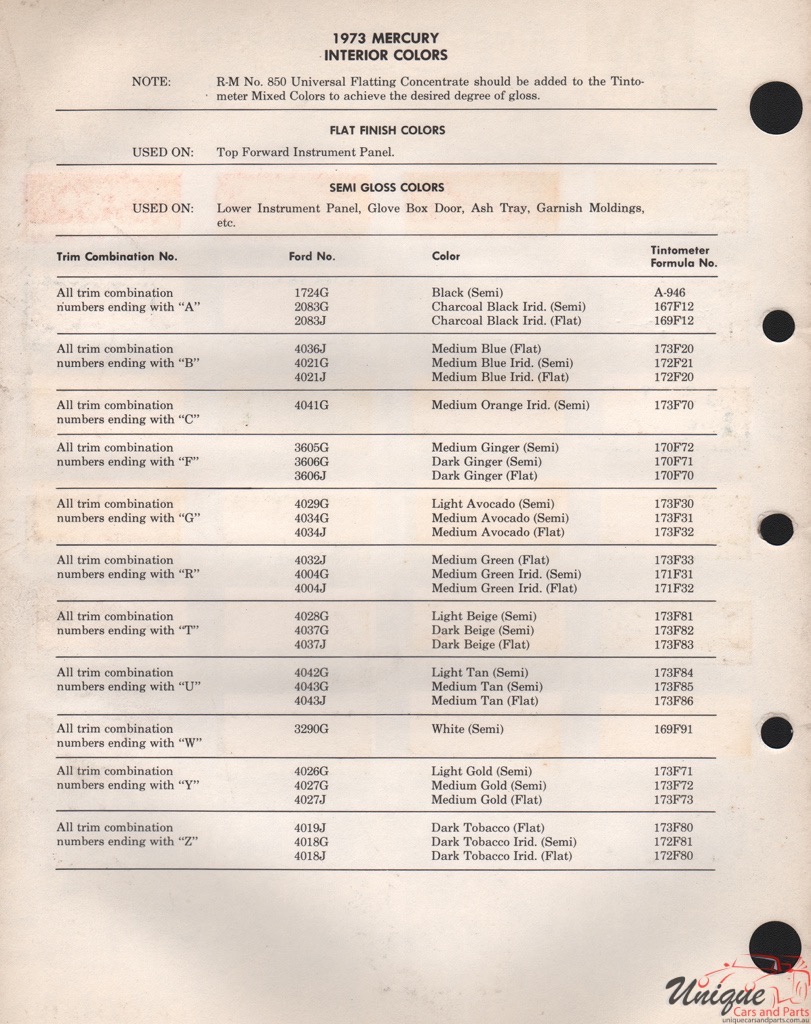 1973 Mercury Paint Charts Rinshed-Mason 2